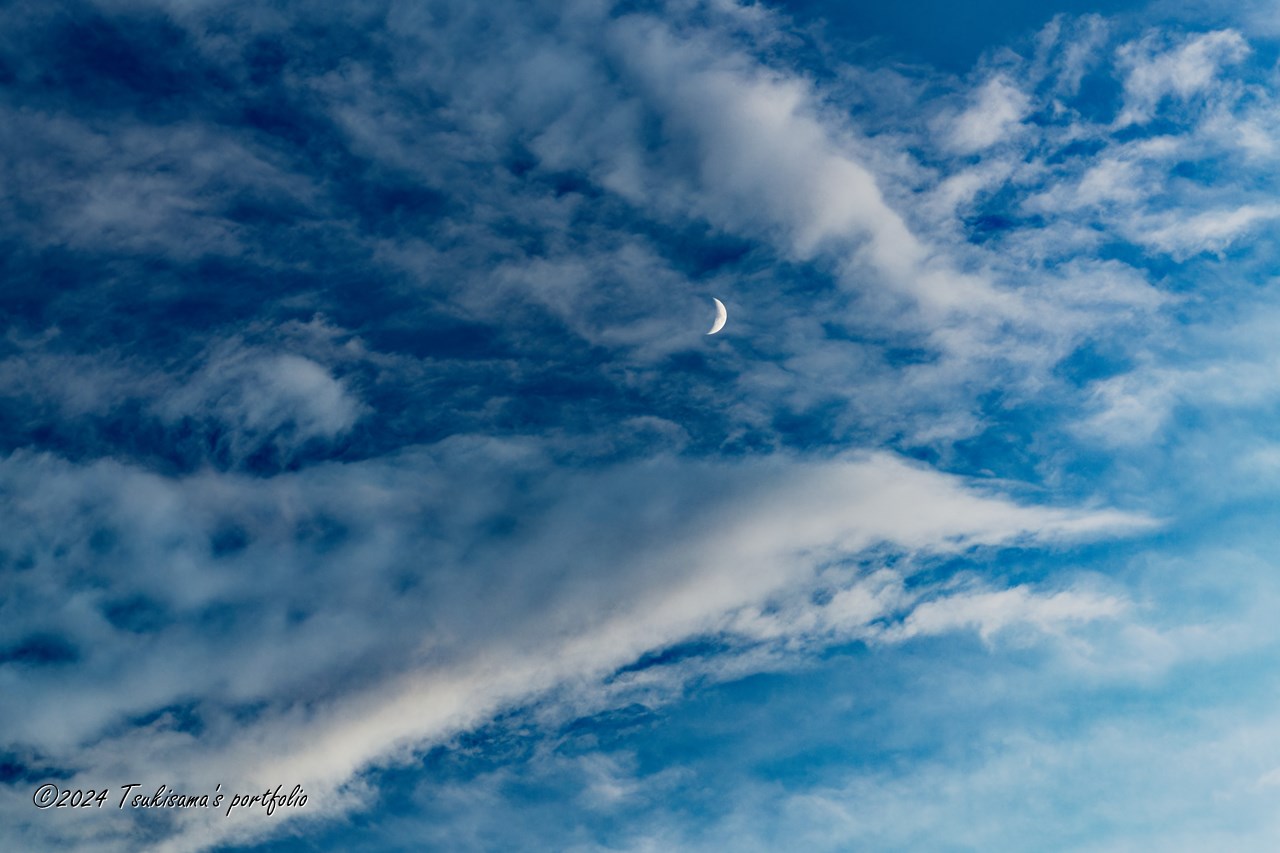 SONY α99II + SONY 70-300mm F4.5-5.6 G SSM II 雲に飲まれる三日月